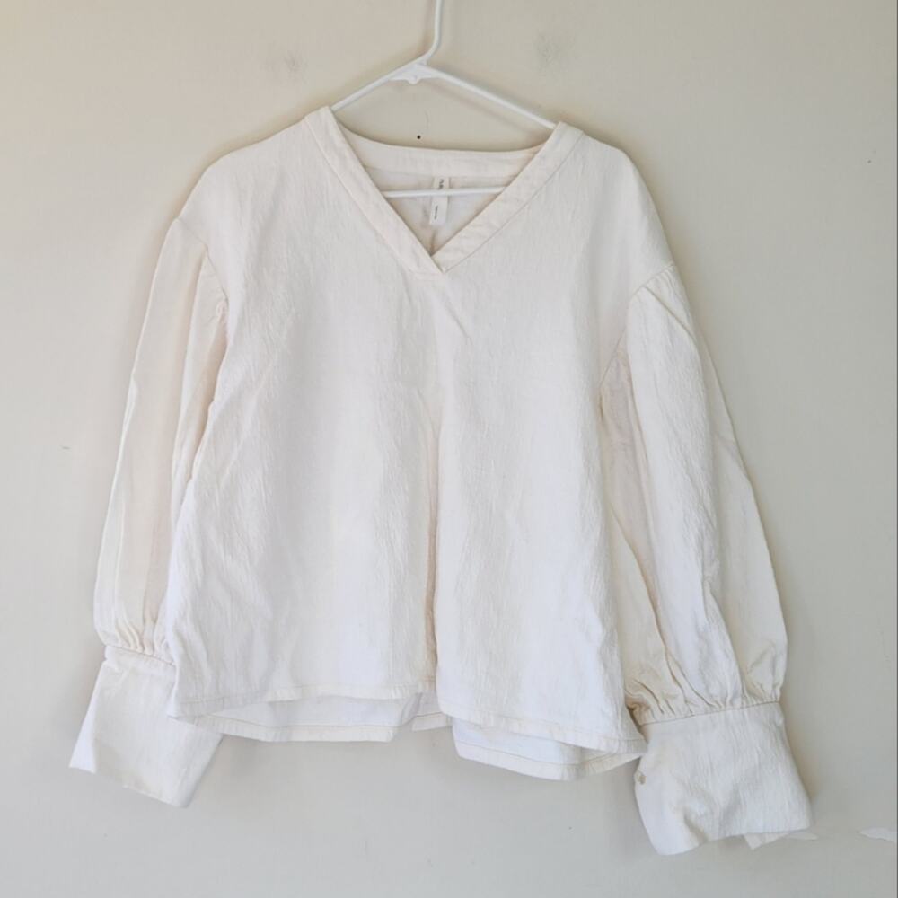 NAP Loungewear Puff Sleeve Cotton Top Cream Large